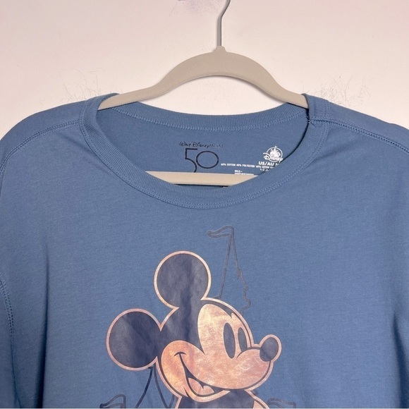 Walt Disney 50th Anniversary Gold Metalic Mickey Mouse Graphic Long Sleeve Tee M - Picture 3 of 8